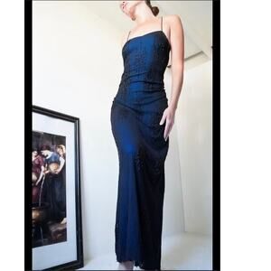 Vintage beaded black and blue gown sz 8